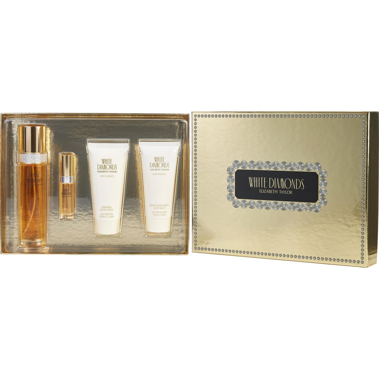 Elizabeth Taylor White Diamonds EDT (W) / 4 Pc SP 3.4 oz; BL 3.4 oz; SG 3.4 oz; Mini SP 10 ml