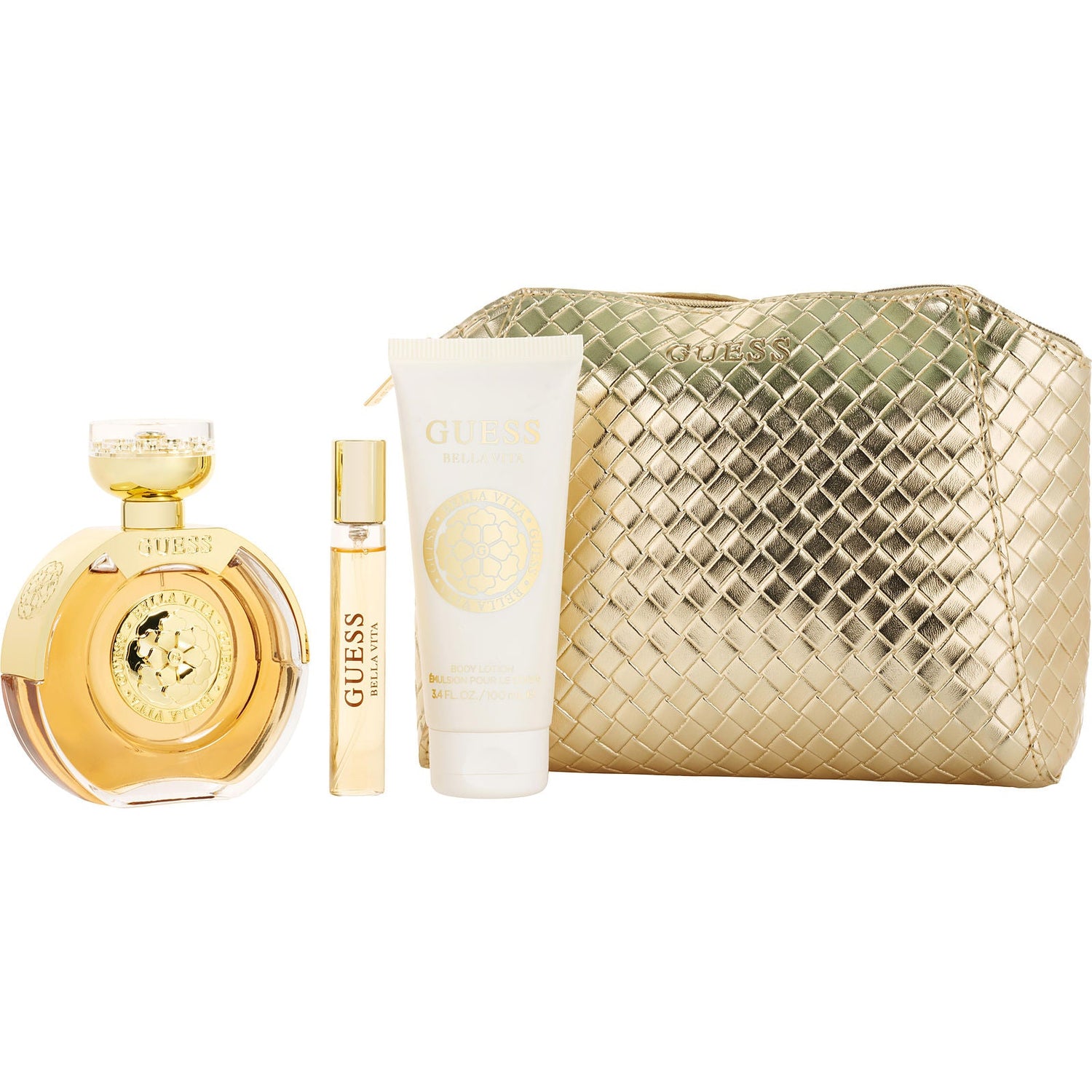 Guess Bella Vita EDP (W) / 4 Pc SP 100 ml; Mini SP 15 ml; BL 100 ml; Pouch
