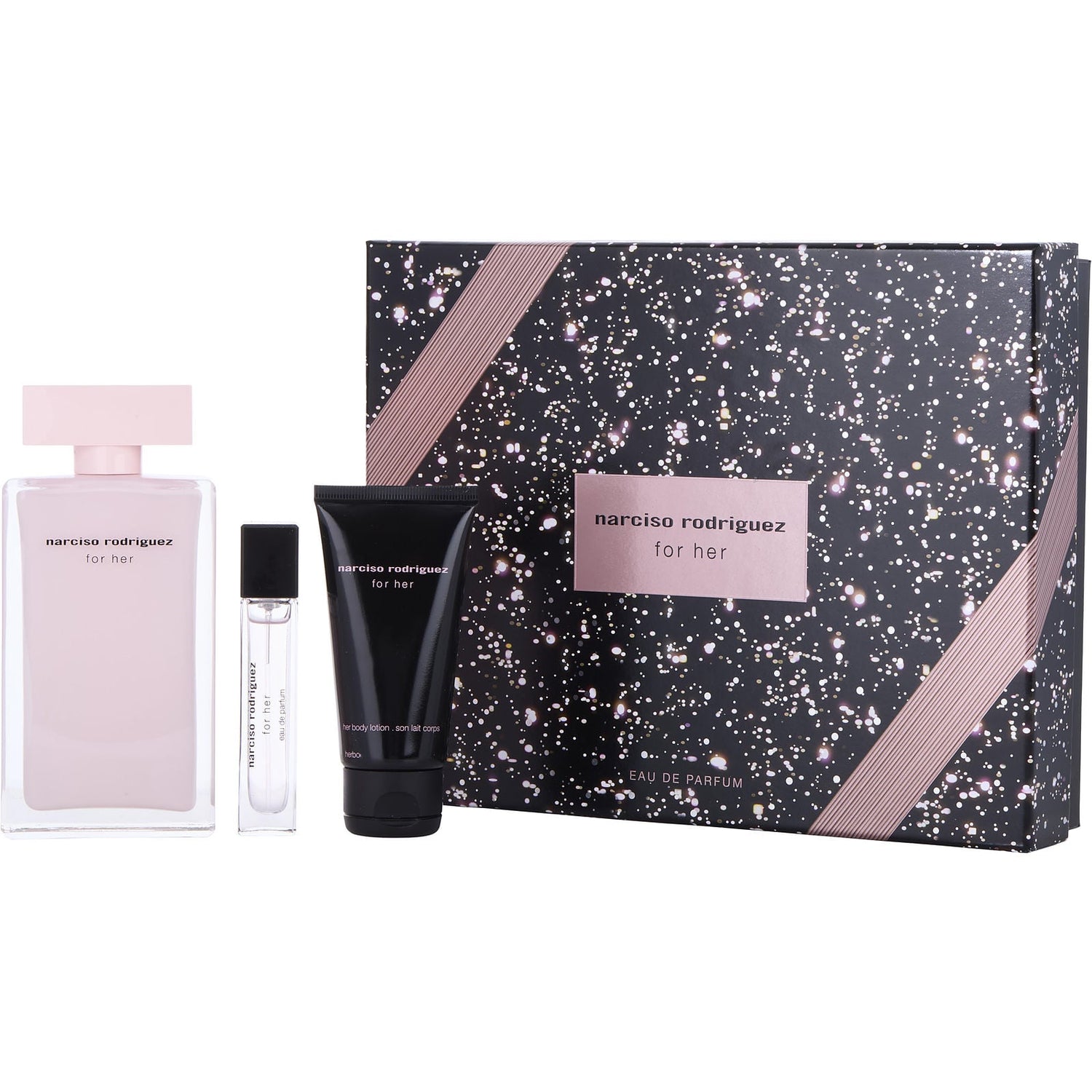Narciso Rodriguez For Her EDP (W) / 3 Pc SP 100 ml; BL 50 ml; Mini SP 10 ml
