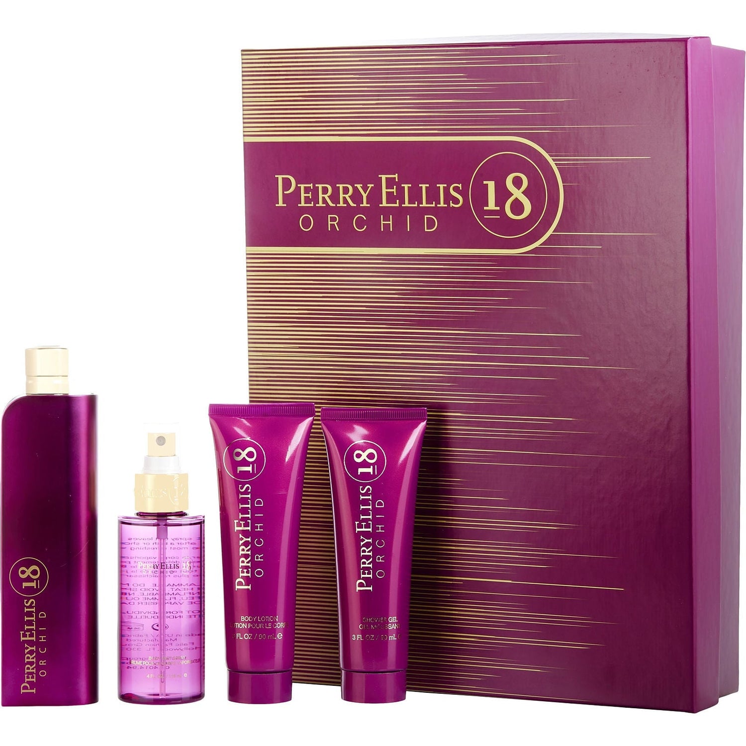 Perry Ellis 18 Orchid EDP (W) / 4 Pc SP 100 ml; Body Mist 120 ml; BL 90 ml; SG 90 ml