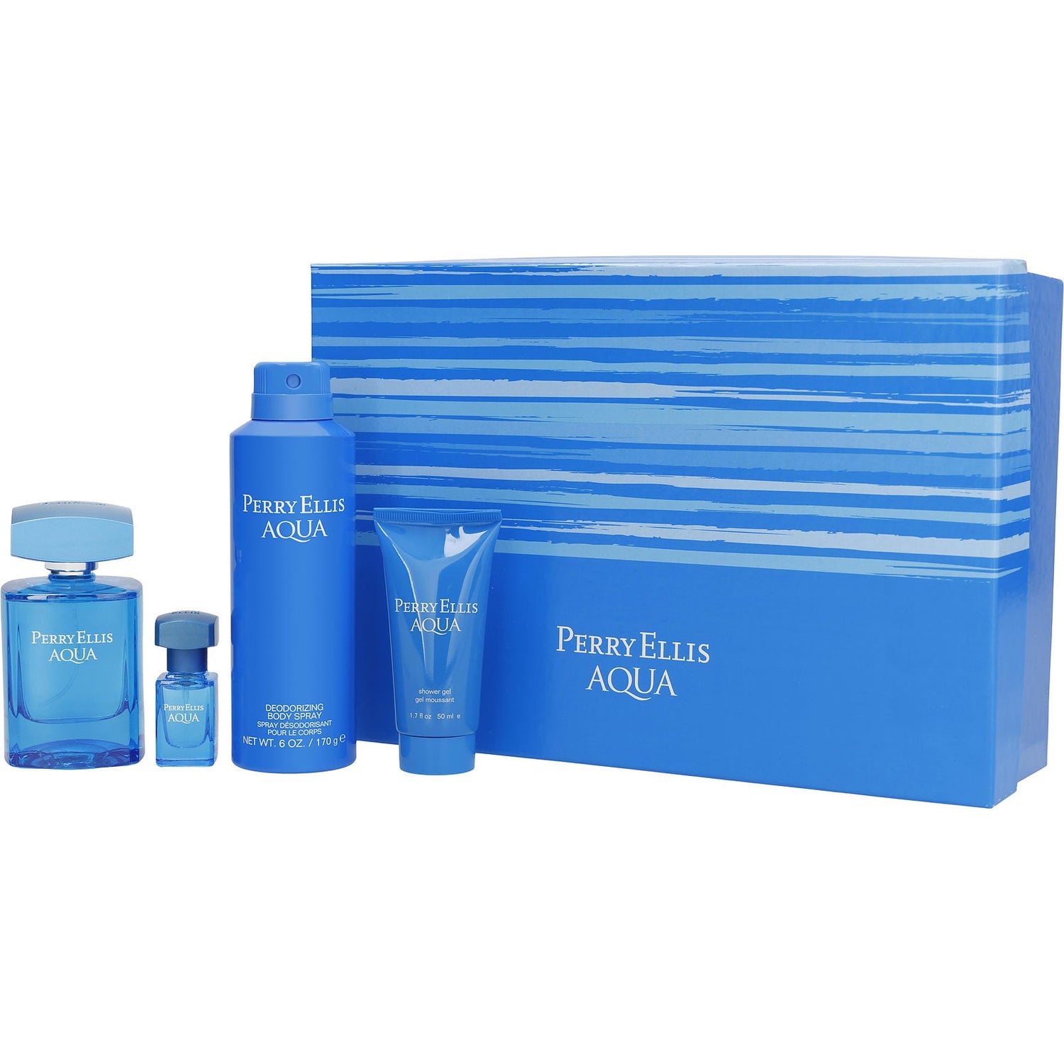 Perry Ellis Aqua EDT (M) / 4 Pc SP 100 ml; DEO BS 200 ml; SG 50 ml; Mini