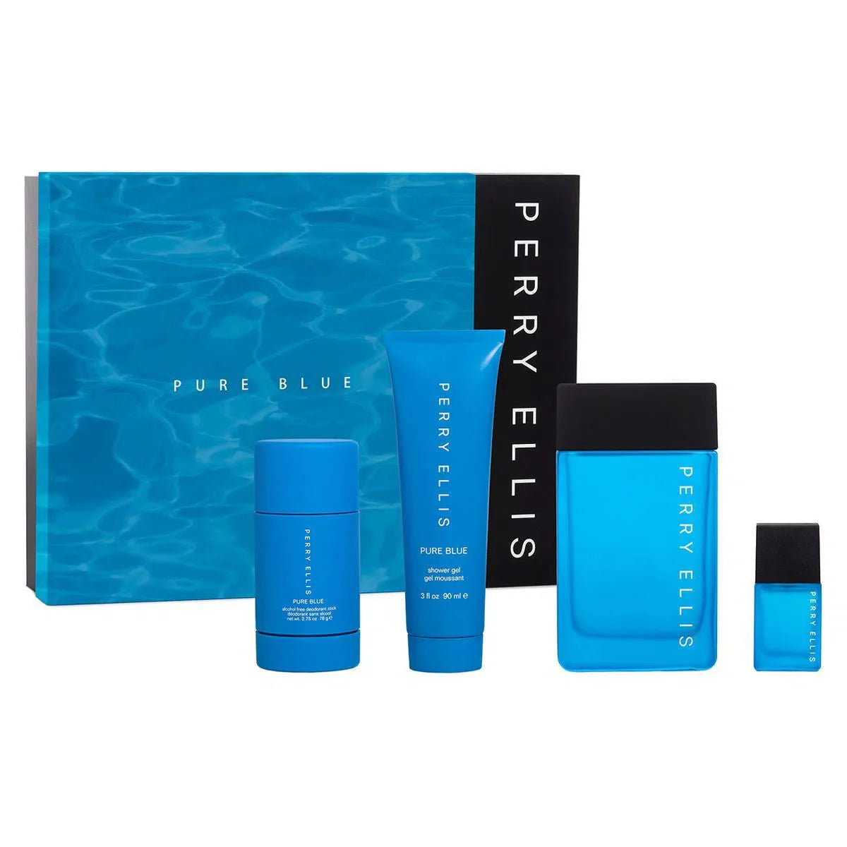 Perry Ellis Pure Blue EDT (M) / 4 Pc SP 100 ml; SG 90 ml; DEO; SP 7.5 ml
